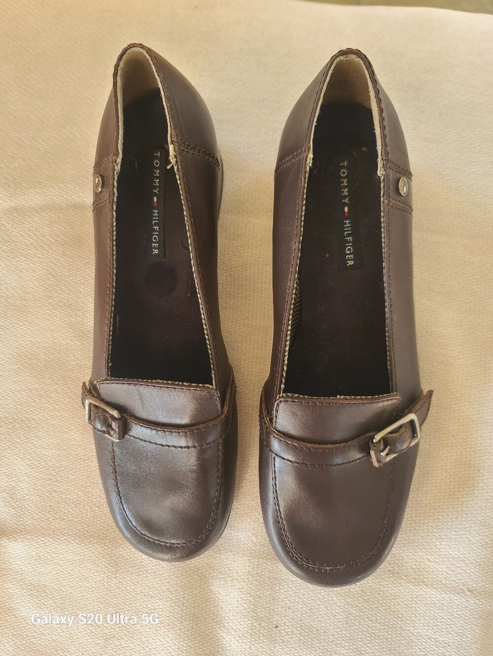 Tommy Hilfiger Women's Dark Brown Leather Loafers with Buckle Size 7.5